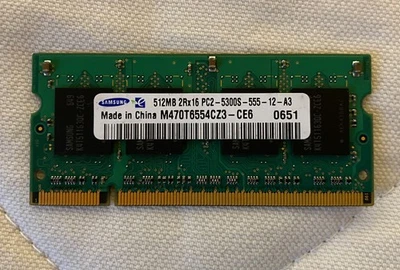 RAM per APPLE e PC Samsung M470T6554CZ3-CE6 512MB, PC2-5300 (DDR2-667) SO DIMM - Immagine 1 di 2