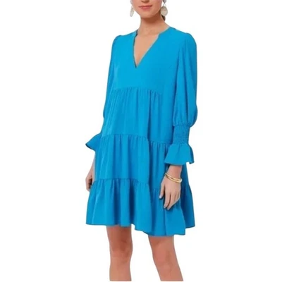 Платье Tuckernuck Pomander Place Capri Blue Crepe Kenzo размер Small с длинным рукавом - Изображение 1 из 4