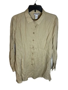 Blusa camisa túnica suave envolvente con botones delanteros 100 % lino manga lengüeta enrollable - Imagen 1 de 6