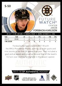 2017-18 SP Authentic Spectrum FX Gold #S50 Jakob Forsbacka-Karlsson FW #'d 30/50 - Picture 1 of 2