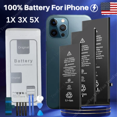 100% Battery Replacement For iPhone 11 12 13 14 Pro Max XS 8 6 Lot Adhesive Tool - Image 1 of 4