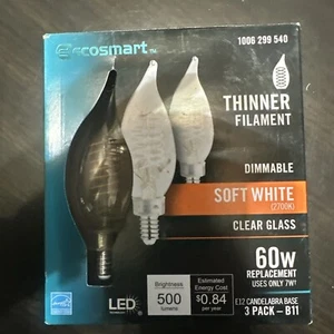 Ecosmart E12 Candelabra Bendy Filament LED Vintage Edison Light Bulb 3 Pack B11 - Picture 1 of 4