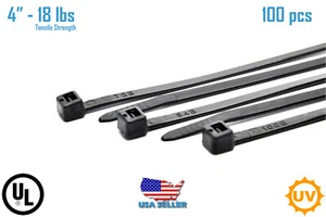 100er-Packung 4" Zoll 18 Pfund SCHWARZ robust Nylon Zip Tie Wraps Draht Kabelbinder UV - Bild 1 von 6
