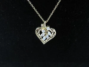 Gold Filled Chain & Setting CZ Heart Shape pendant with Marquis CZ Stones - Picture 1 of 9