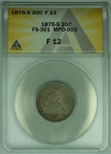 1875 Twenty Cent Piece .20C FS.301 ANACS F12 - Picture 1 of 2