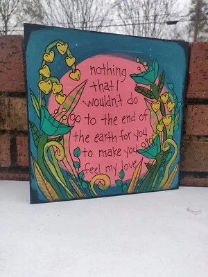 Pintura lírica Adele sobre panel de madera de 10 x 10", Make You Feel My Love, Bob Dylan Foto 1 de 4