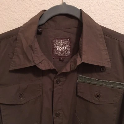 Camisa Roar Talla XL Kameron Verde Ejército Abotonada Parche Halcón Foto 1 de 4