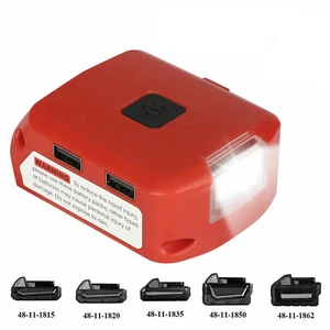 Power Source Battery Adapter Charger 2 USB For Milwaukee 18V Battery with LED - Picture 1 of 5