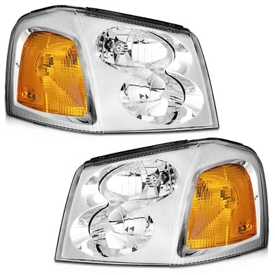 Pair Headlights For 2002-2009 GMC Envoy Chrome Housing Amber Corner, w/o Bulbs Foto 1 de 4