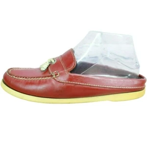 LL Bean Women's Red Leather Slip On Moccasin Casual Flat Mules Size 6.5 Wide - Picture 1 of 9