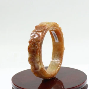 59mm Chinese Hand-carved Yellow Brown Jadeite Jade Gems Bangle Bracelet j5720 - Picture 1 of 10