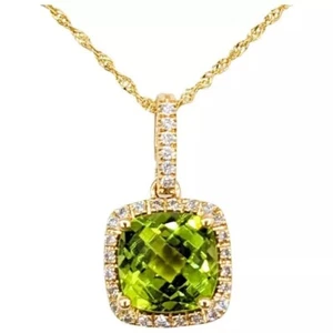 0.64ct Natural Round Diamond 14k Rose Gold Peridot Wedding Anniversary Pendant - Picture 1 of 4