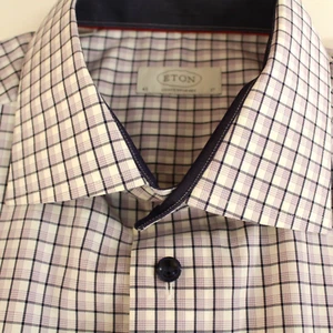 Camisa de vestir Eton contemporánea para hombre con botones delanteros talla 43-17 cuadros a cuadros - Imagen 1 de 10