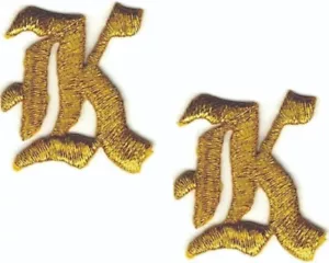 Gold Old English Letter K Patch Embroidered Cut out Iron on ( 1 1/8") Lot of 2 - Picture 1 of 2