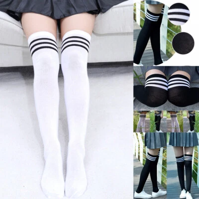 Damen Kniestrümpfe Oberschenkel HochOverknee Strümpfe College-Socken Strümpfhose - Bild 1 von 4