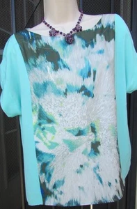 Calvin Klein womens abstract blue short sleeve M split sleeve blouse top - Picture 1 of 8