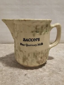 Bacon's Fine Guernsey Milk Spongeware Pottery Pitcher Greenwich Salem NJ - Picture 1 of 19