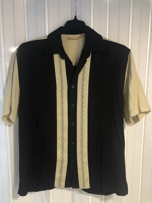 Camisa de salón retro grande The Havanera Co negra tostada marrón bordada geométrica Foto 1 de 4