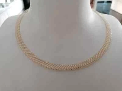 NECKLACE Two-tone YELLOW WHITE GOLD 18 KT Elastic Mesh Made Italy 45 cm, 17.7 In - Image 1 of 4