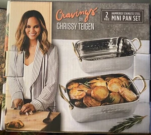 Chrissy Teigen Cravings Mini 2 PC Pan Set Hammered Stainless Steel New - Picture 1 of 4