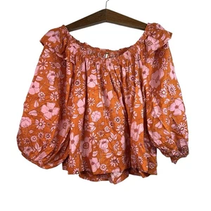 Free People Miss Daisy Off-The-Shoulder Top Floral Pronted Ruffle Blouse XS NEW - Picture 1 of 14