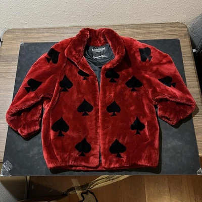 Vintage Louis Féraud Coat Sheered Fur Jacket 1970s Vintage Red Spade Poker Cards - Image 1 of 4