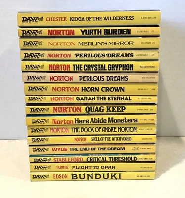 Lot of 16 DAW Yellow Spine Sci-Fi SCIENCE FICTION Paperback Norton Edson Wylie 2 - Image 1 of 4