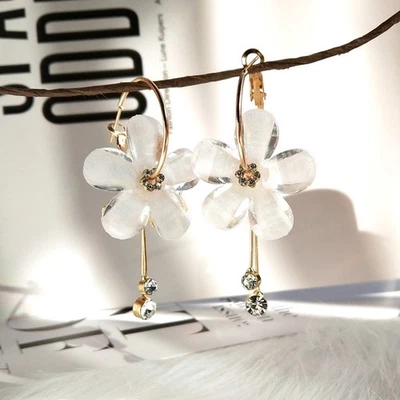  Floral Petal Tassel Hoop Earring Flower Korean Style Earings Women Earrings - Image 1 of 4
