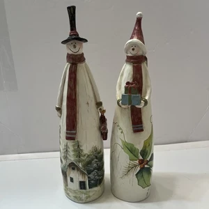 Muñecos de nieve de madera tallados a mano de Navidad pintados a mano largo delgado conjunto de 2 estrellas - Imagen 1 de 9