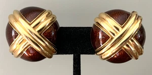 Vintage Ciner Cognac Enamel Statement Earrings - Picture 1 of 8