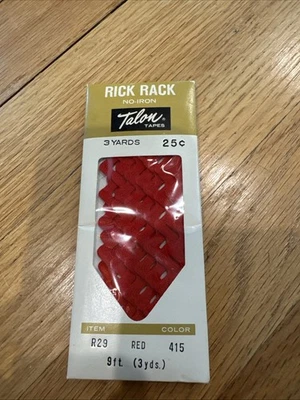 Vintage  Rick Rack Talon Tapes No Iron- Red 415 - Image 1 of 2