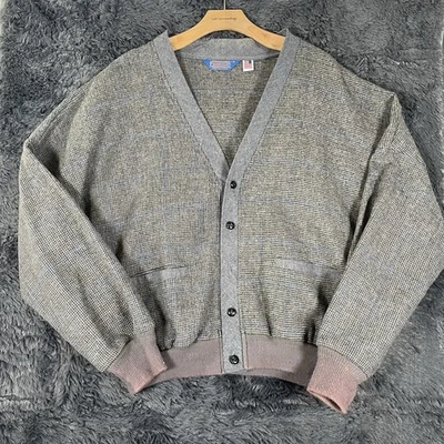 Pendleton 100% Virgin Wool Cardigan Sweater Men's XL Gray USA MADE Houndstooth - Image 1 of 4