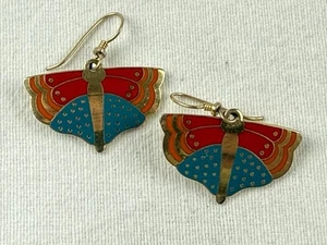 Vintage 1990er Laurel Burch Ohrhänger MARIPOSA Schmetterling amerikanische Flagge selten - Bild 1 von 4
