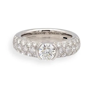 Tiffany & Co. Etoile Platinum 1.26 Cts Total Round Pave Diamond Engagement Ring - Picture 1 of 15