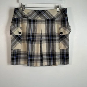 Y2K Mossimo Damen karierter Minirock schwarz weiß blau Größe 14 Cargotaschen neu mit Etikett - Bild 1 von 9