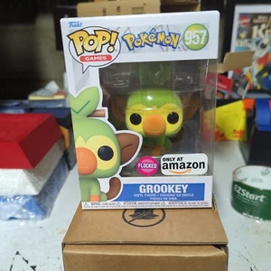 Funko POP! Games - Pokemon Grookey Flocked Limited Exclusive Figure #957 - Picture 1 of 6
