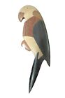 Broszka papuga ptak egzotyczne drewno markiza inkrustowana szpilka vintage czarna brązowa jasnobrązowa