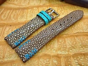 22mm/18mm Polished Stingray Leather Watch Band Bespoke Vintage Exotic Leather - Picture 1 of 11