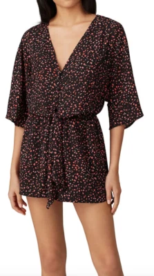 BB Dakota Party Game Cuello en V Botón Corbata Frontal Mameluco Ligero Negro Rojo S Foto 1 de 4