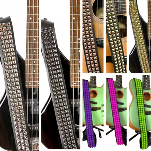 Black Leather 3 Row Pyramid Stud Studded Guitar Strap Punk Rock Goth Metal Bass - Picture 1 of 89