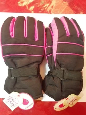 2 пары однотонных перчаток для снега Faded Glory размер L-XL детские водонепроницаемые черные сажа розовые - Изображение 1 из 4