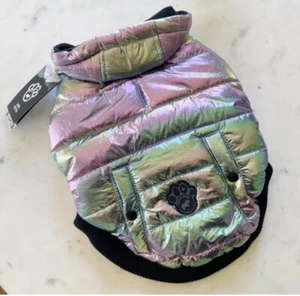 Canada Pooch Shiny Puffer Fleece Lined Hooded Dog Jacket SIZE 14 Iridescent  - Picture 1 of 9