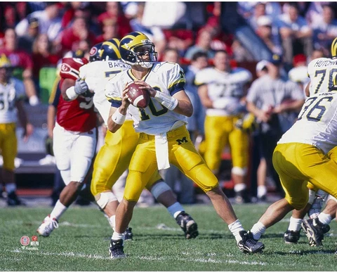 Tom Brady Michigan Wolverines White Jersey Looking to Pass Downfield Photograph Cover