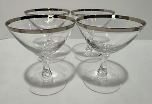 Vier Fostoria Ehering Champagner Sherbet Gläser Platinrand - Bild 1 von 5