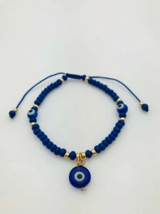 Pulsera Azul Con 3 Ojitos De Oro Laminado, Protection Blue Evil Eye Bracelet - Picture 1 of 2