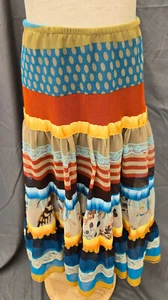 Mary Kate & Ashley Tiered Multi Colored Boho Lace Girls Skirt Striped 6/6x - Picture 1 of 3