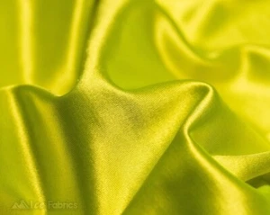 Neon Yellow 4 Way Stretch Silky Satin Fabric By Yard Thick Satin - Picture 1 of 9
