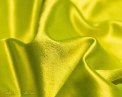 Neon Yellow 4 Way Stretch Silky Satin Fabric By Yard Thick Satin - Image 1 of 4