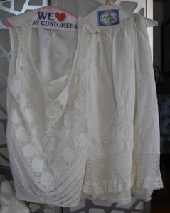 VINTAGE J.M PINK IVORY FLORAL CROCHET  2PC. BOHO POCKET SKIRT SET( SZ: 3X ) - Picture 1 of 12