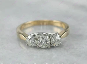 2Ct Round Cut Real Moissanite Three-Stone Trending Ring Solid 14k Yellow Gold - Picture 1 of 11